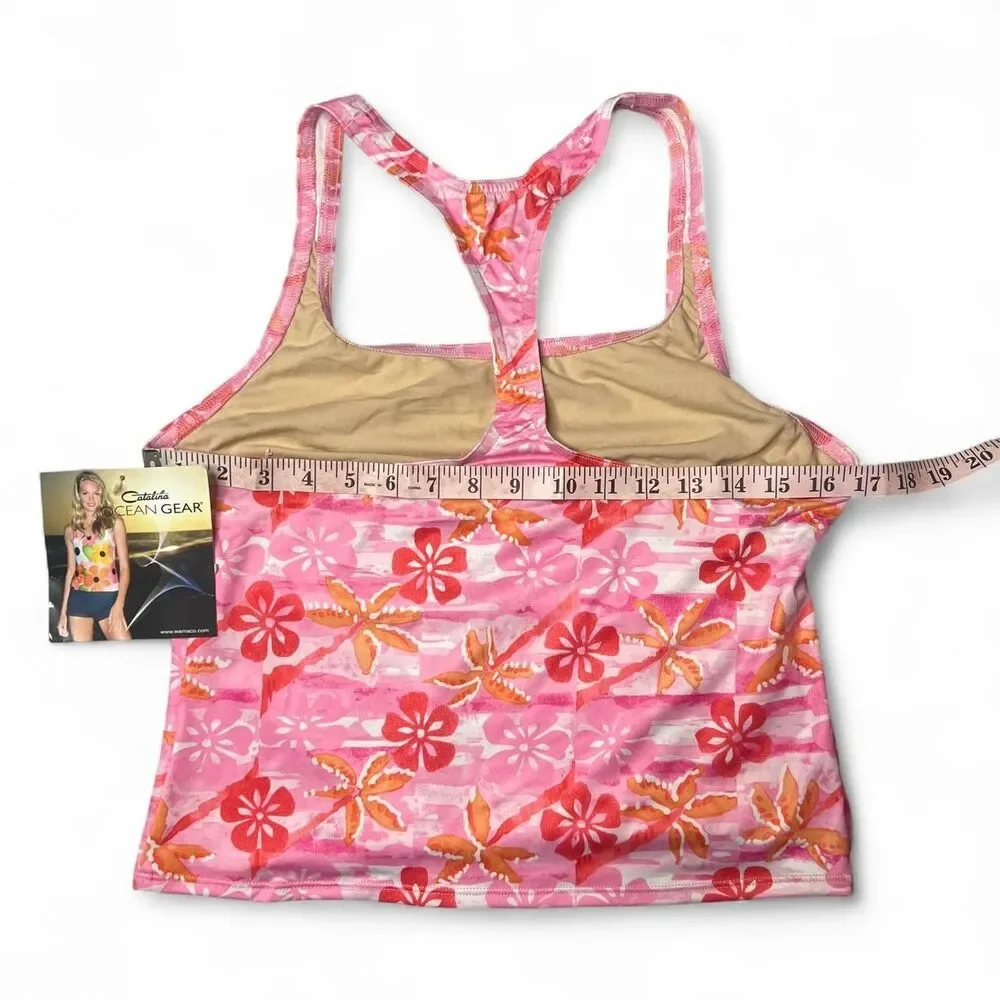 Y2K Catalina Ocean Gear Pink Floral Tankini Swim Top Vintage